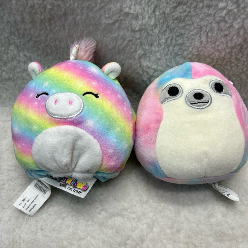 Squishmallow 5" tie dye sloth Flip A Mallow unicorn flips to shark NO paper TAGS